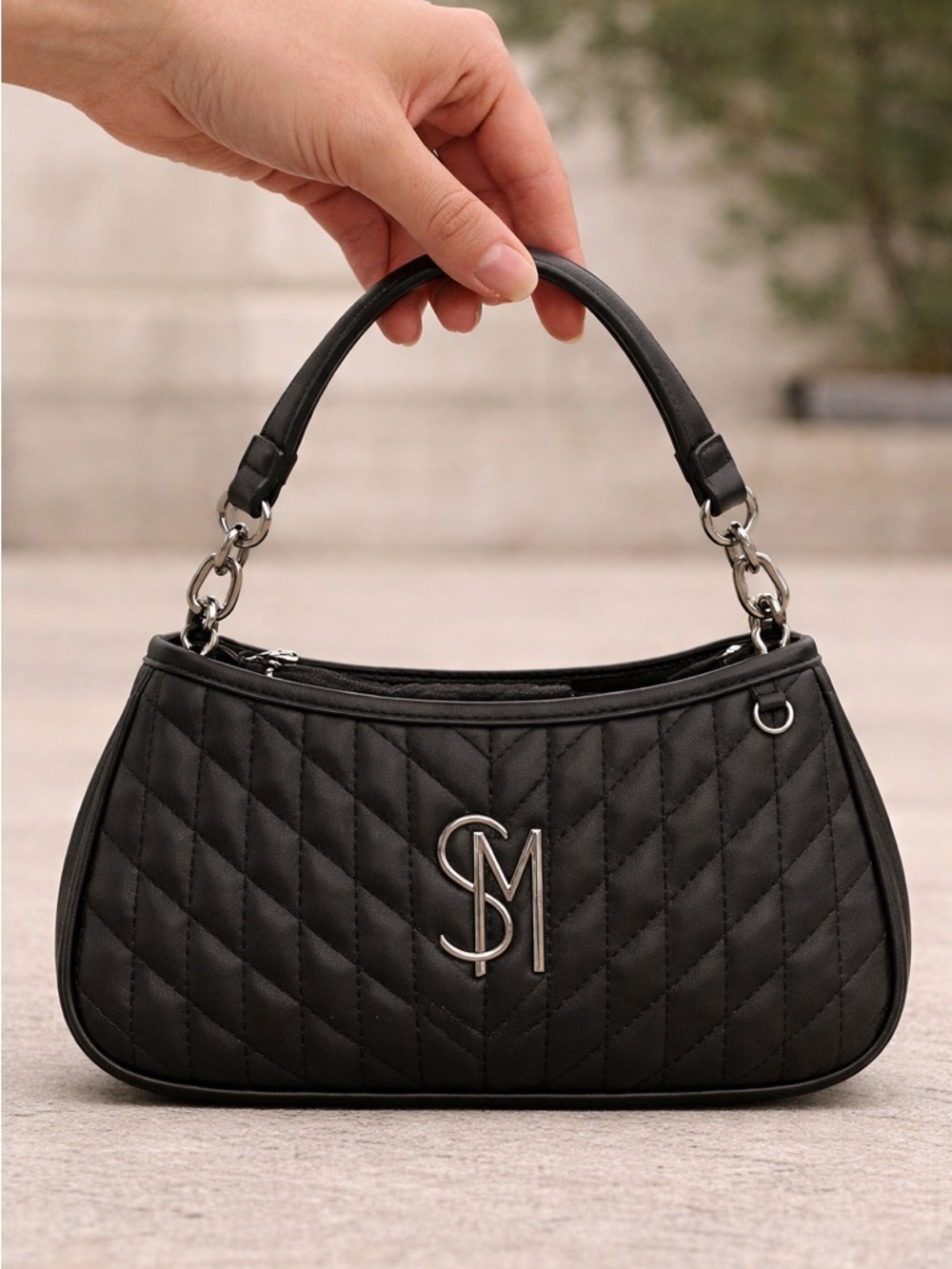 Steve Madden Black Quilted Top-Handle Shoulder Bag
